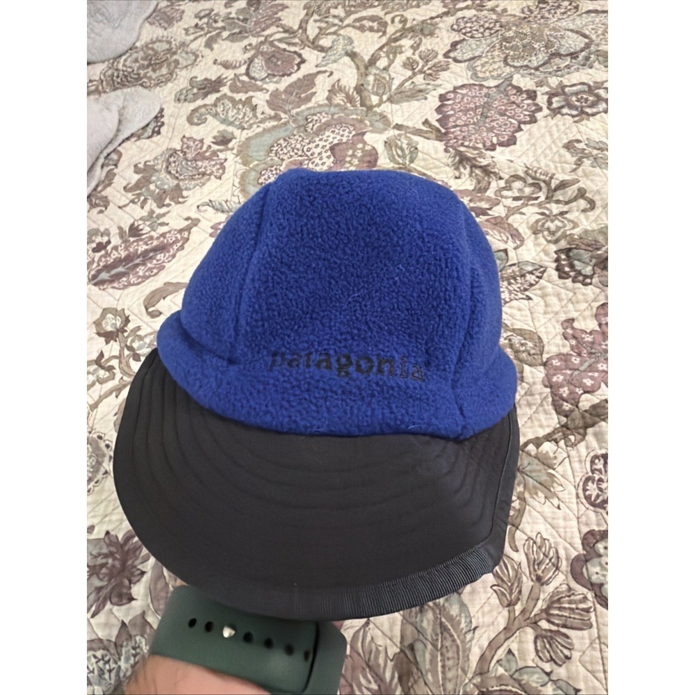 Vintage Patagonia Duck Bill Fleece Hat Cap Men Large Blue On Blue Strap USA